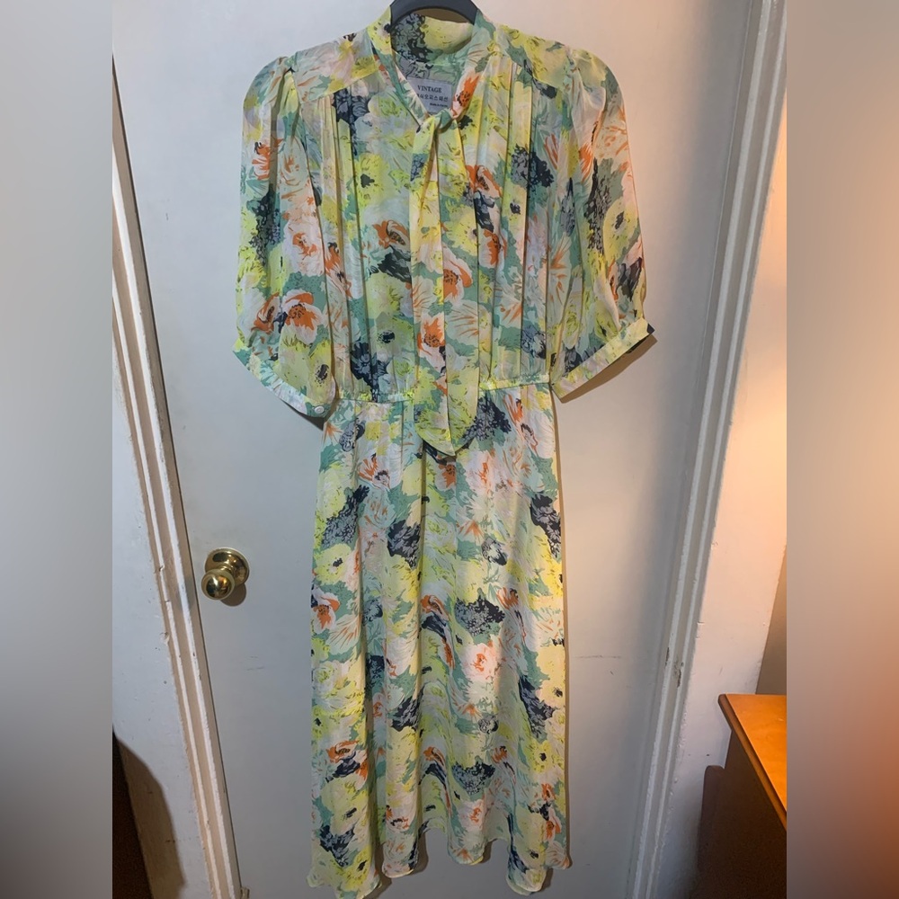 Vintage Floral Short Sleeve Dress - Multicolor